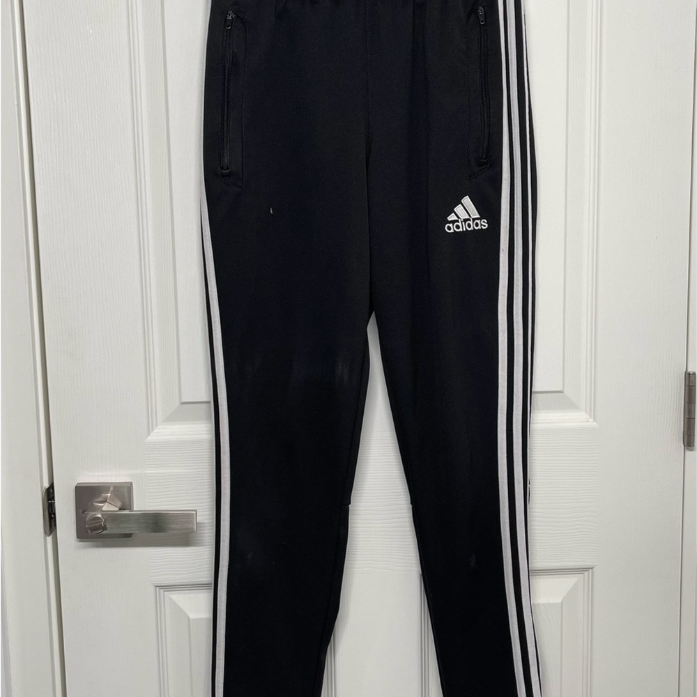 Adidas Black and White Sweatpants with Signature Stripes